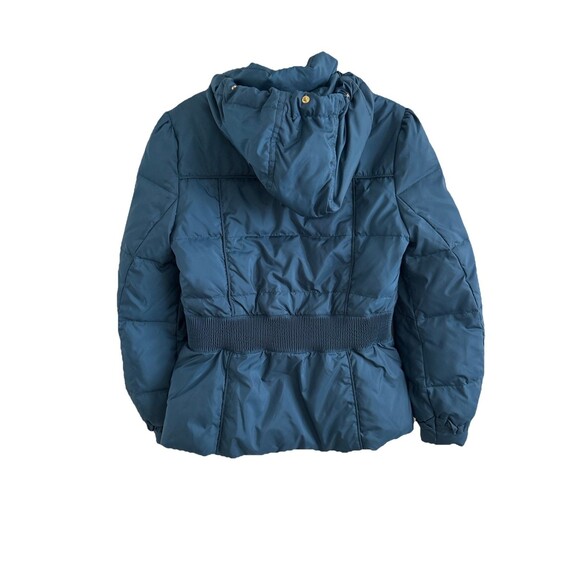 EUC Juicy Couture Teal Blue Quilted Hooded Puffer Down Filled Ruffle Jacket Med - Picture 8 of 13